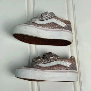 Vans Pink Glitter Toddler Old Skool V Shoe size 4 Velcro